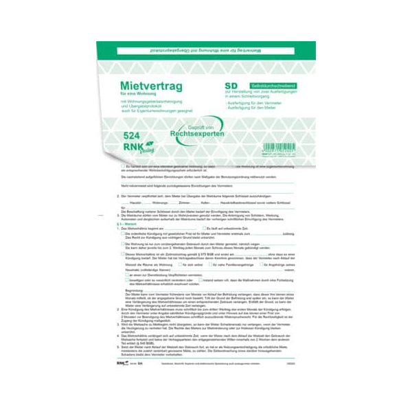 4002871052412 - Universal-Mietvertrag für Wohnungen mit Übergabeprotokoll VE=10 St