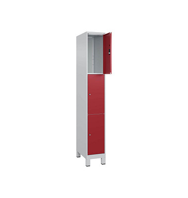 Schließfachschrank Classic Plus lichtgrau, rubinrot 080010-103 S10001, 3 Schließfächer 30,0 x 50,0 x 195,0 cm