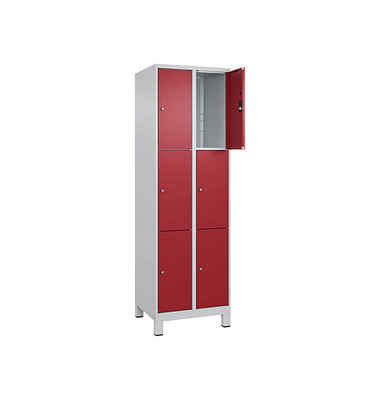 Schließfachschrank Classic Plus lichtgrau, rubinrot 080010-203 S10001, 6 Schließfächer 60,0 x 50,0 x 195,0 cm