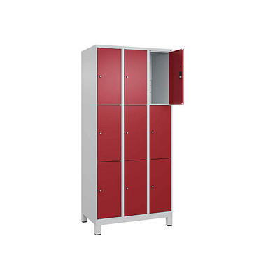 Schließfachschrank Classic Plus lichtgrau, rubinrot 080010-303 S10001, 9 Schließfächer 90,0 x 50,0 x 195,0 cm