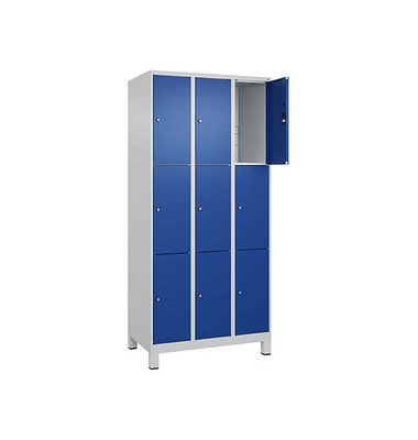Schließfachschrank Classic Plus enzianblau, lichtgrau 080010-303 S10003, 9 Schließfächer 90,0 x 50,0 x 195,0 cm