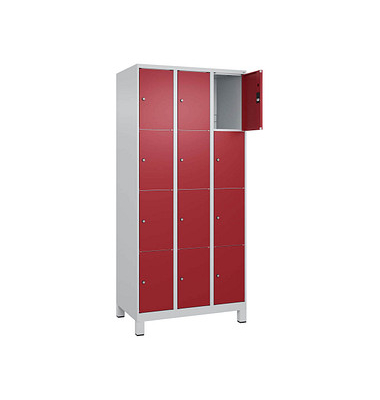 Schließfachschrank Classic Plus lichtgrau, rubinrot 080010-304 S10001, 12 Schließfächer 90,0 x 50,0 x 195,0 cm