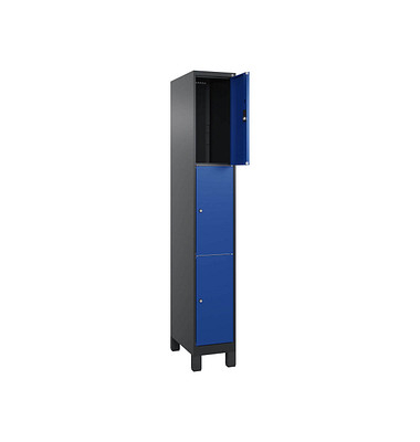Schließfachschrank Classic Plus enzianblau, schwarzgrau 080010-103 S10025, 3 Schließfächer 30,0 x 50,0 x 195,0 cm