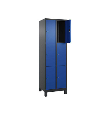 Schließfachschrank Classic Plus enzianblau, schwarzgrau 080010-203 S10034, 6 Schließfächer 60,0 x 50,0 x 195,0 cm