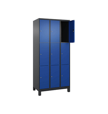Schließfachschrank Classic Plus enzianblau, schwarzgrau 080010-303 S10033, 9 Schließfächer 90,0 x 50,0 x 195,0 cm