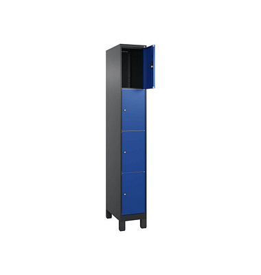 Schließfachschrank Classic Plus enzianblau, schwarzgrau 080010-104 S10030, 4 Schließfächer 30,0 x 50,0 x 195,0 cm