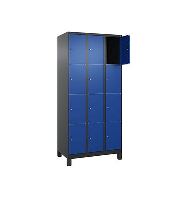 Schließfachschrank Classic Plus enzianblau, schwarzgrau 080010-304 S10038, 12 Schließfächer 90,0 x 50,0 x 195,0 cm