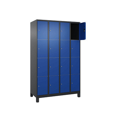 Schließfachschrank Classic Plus enzianblau, schwarzgrau 080010-404 S10036, 16 Schließfächer 120,0 x 50,0 x 195,0 cm