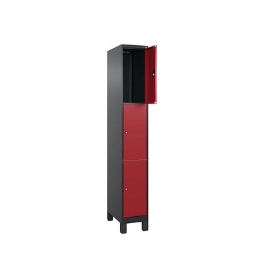 Schließfachschrank Classic Plus rubinrot, schwarzgrau 080010-103 S10026, 3 Schließfächer 30,0 x 50,0 x 195,0 cm
