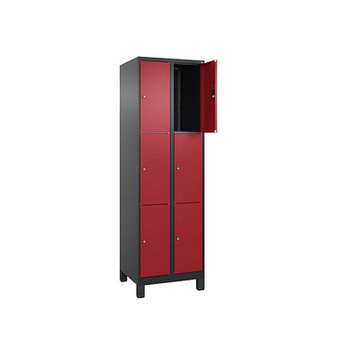 Schließfachschrank Classic Plus rubinrot, schwarzgrau 080010-203 S10035, 6 Schließfächer 60,0 x 50,0 x 195,0 cm