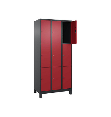 Schließfachschrank Classic Plus rubinrot, schwarzgrau 080010-303 S10034, 9 Schließfächer 90,0 x 50,0 x 195,0 cm
