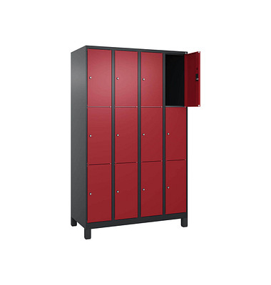 Schließfachschrank Classic Plus rubinrot, schwarzgrau 080010-403 S10033, 12 Schließfächer 120,0 x 50,0 x 195,0 cm