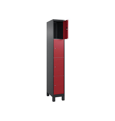 Schließfachschrank Classic Plus rubinrot, schwarzgrau 080010-104 S10031, 4 Schließfächer 30,0 x 50,0 x 195,0 cm