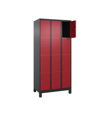 Schließfachschrank Classic Plus rubinrot, schwarzgrau 080010-304 S10039, 12 Schließfächer 90,0 x 50,0 x 195,0 cm