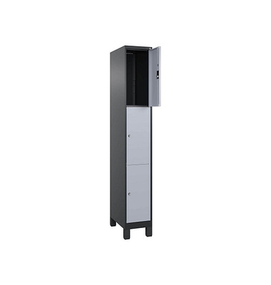 Schließfachschrank Classic Plus schwarzgrau, weißaluminium 080010-103 S10029, 3 Schließfächer 30,0 x 50,0 x 195,0 cm