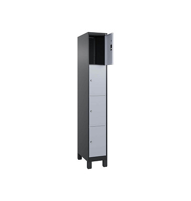 Schließfachschrank Classic Plus schwarzgrau, weißaluminium 080010-104 S10034, 4 Schließfächer 30,0 x 50,0 x 195,0 cm