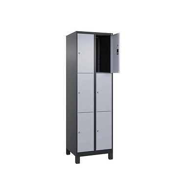 Schließfachschrank Classic Plus schwarzgrau, weißaluminium 080010-203 S10038, 6 Schließfächer 60,0 x 50,0 x 195,0 cm
