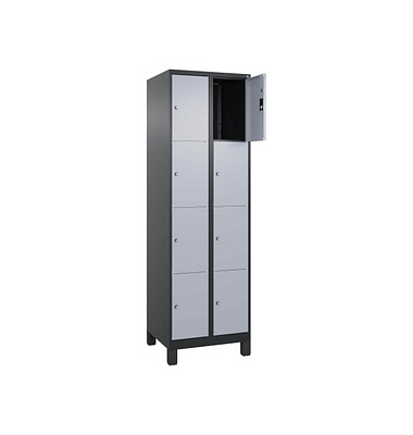 Schließfachschrank Classic Plus schwarzgrau, weißaluminium 080010-204 S10046, 8 Schließfächer 60,0 x 50,0 x 195,0 cm