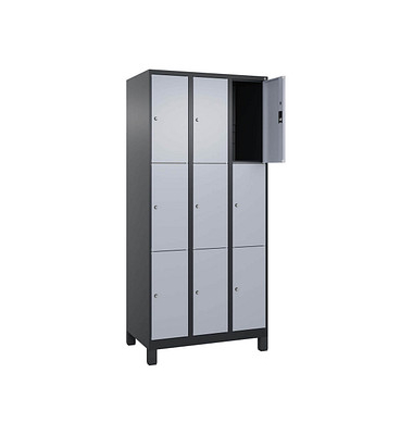 Schließfachschrank Classic Plus schwarzgrau, weißaluminium 080010-303 S10038, 9 Schließfächer 30,0 x 50,0 x 195,0 cm