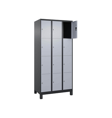 Schließfachschrank Classic Plus schwarzgrau, weißaluminium 080010-304 S10044, 12 Schließfächer 90,0 x 50,0 x 195,0 cm