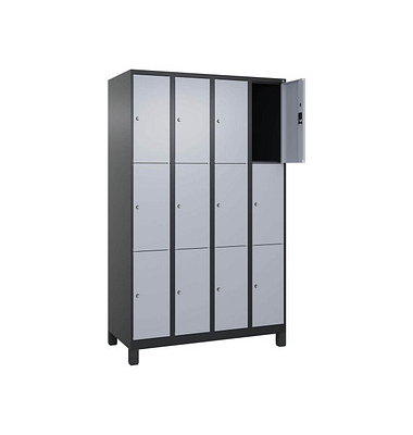 Schließfachschrank Classic Plus schwarzgrau, weißaluminium 080010-403 S10036, 12 Schließfächer 120,0 x 50,0 x 195,0 cm