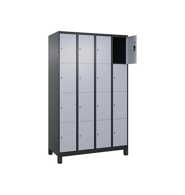 Schließfachschrank Classic Plus schwarzgrau, weißaluminium 080010-404 S10040, 16 Schließfächer 120,0 x 50,0 x 195,0 cm