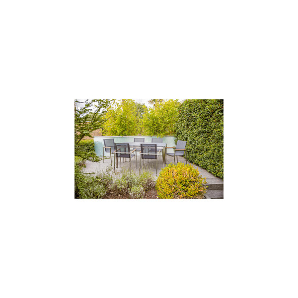 4005437296077 - Gartenmöbel-Set 7-teilig Edelstahl Stapelsessel Glas-Keramik-Tischplatte Teakholz grau für 6 Personen 4005437296077 - Gartenmöbel-Set 7-teilig Edelstahl Stapelsessel Glas-Keramik-Tischplatte Teakholz grau für 6 Personen