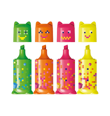 Mini-Textmarker PIXEL PARTY Mini, 743602, Etui, 4-farbig sortiert, 1-5mm Keilspitze