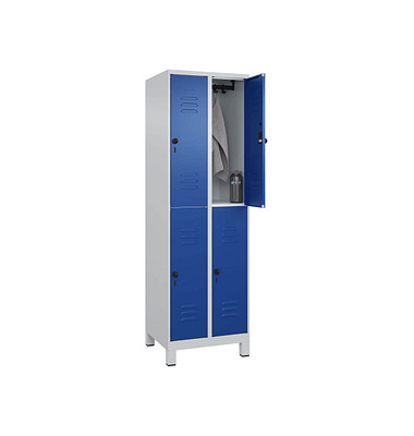 Spind Classic Plus enzianblau, lichtgrau 080310-20 S10003, 4 Schließfächer 60,0 x 50,0 x 195,0 cm