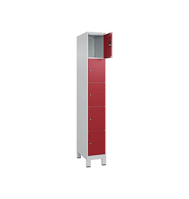 Schließfachschrank Classic Plus lichtgrau, rubinrot 080010-105 S10001, 5 Schließfächer 30,0 x 50,0 x 195,0 cm