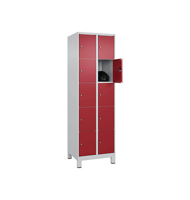 Schließfachschrank Classic Plus lichtgrau, rubinrot 080010-205 S10001, 10 Schließfächer 60,0 x 50,0 x 195,0 cm
