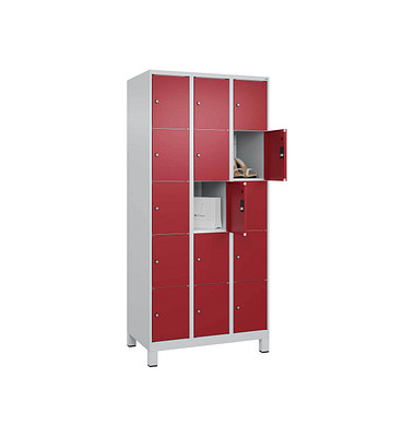 Schließfachschrank Classic Plus lichtgrau, rubinrot 080010-305 S10001, 15 Schließfächer 90,0 x 50,0 x 195,0 cm