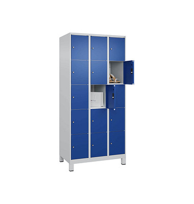Schließfachschrank Classic Plus enzianblau, lichtgrau 080010-305 S10003, 15 Schließfächer 90,0 x 50,0 x 195,0 cm