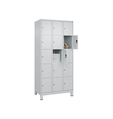 Schließfachschrank Classic Plus lichtgrau 080010-305 S10009, 15 Schließfächer 90,0 x 50,0 x 195,0 cm