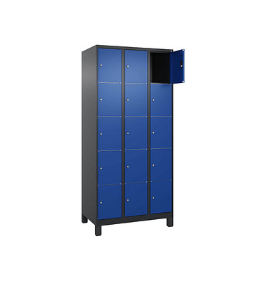 Schließfachschrank Classic Plus enzianblau, schwarzgrau 080010-305 S10039, 15 Schließfächer 90,0 x 50,0 x 195,0 cm