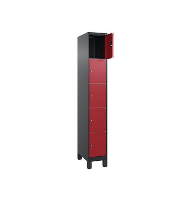 Schließfachschrank Classic Plus rubinrot, schwarzgrau 080010-105 S10030, 5 Schließfächer 30,0 x 50,0 x 195,0 cm