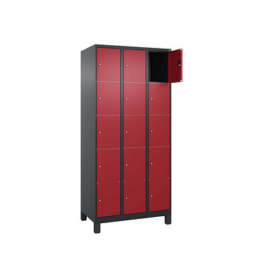 Schließfachschrank Classic Plus rubinrot, schwarzgrau 080010-305 S10040, 15 Schließfächer 90,0 x 50,0 x 195,0 cm