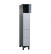 Schließfachschrank Classic Plus schwarzgrau, weißaluminium 080010-105 S10033, 5 Schließfächer 30,0 x 50,0 x 195,0 cm