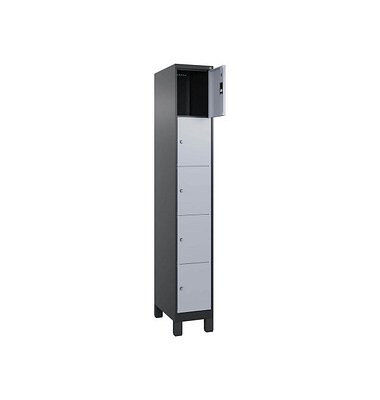 Schließfachschrank Classic Plus schwarzgrau, weißaluminium 080010-105 S10033, 5 Schließfächer 30,0 x 50,0 x 195,0 cm