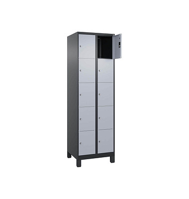 Schließfachschrank Classic Plus schwarzgrau, weißaluminium 080010-205 S10045, 10 Schließfächer 60,0 x 50,0 x 195,0 cm
