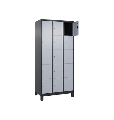 Schließfachschrank Classic Plus schwarzgrau, weißaluminium 080010-305 S10043, 15 Schließfächer 90,0 x 50,0 x 195,0 cm