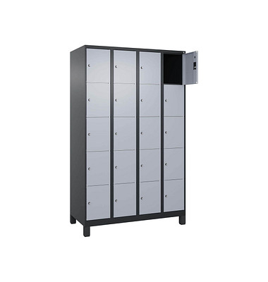 Schließfachschrank Classic Plus schwarzgrau, weißaluminium 080010-405 S10038, 20 Schließfächer 120,0 x 50,0 x 195,0 cm