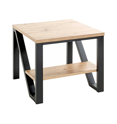 Beistelltisch 52495, 48cm (H), 55x55cm (BxT), rechteckig, eiche / schwarz