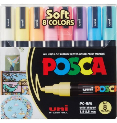 Permanentmarker-Set UNI POSCA PC-5M Pastell, 182524, farbig sortiert, 1,8-2,5 