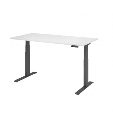 Sitz-Steh-Schreibtisch Basic, elektrisch h&ouml;henverstellbar, 64-129cm (H), 160x80cm (BxT), rechteckig, wei&szlig; / graphit