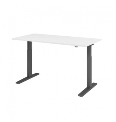 Schreibtisch, elektrisch höhenverstellbar, 70-120cm (H), 160x80cm (BxT), rechteckig, weiß / graphit