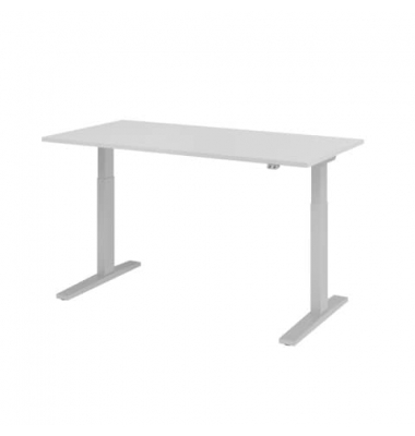Schreibtisch, elektrisch höhenverstellbar, 70-120cm (H), 160x80cm (BxT), rechteckig, grau / silber