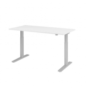 Schreibtisch, elektrisch höhenverstellbar, 70-120cm (H), 160x80cm (BxT), rechteckig, weiß / silber