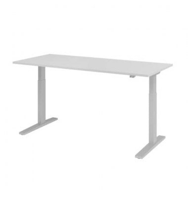 Schreibtisch XMKA, elektrisch h&ouml;henverstellbar, 70-120cm (H), 180x80cm (BxT), rechteckig, grau / silber