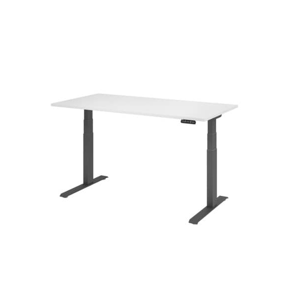 Hammerbacher Sitz-Steh-Schreibtisch Basic, elektrisch höhenverstellbar, 64-129cm (H), 160x80cm (BxT), rechteckig, weiß / graphit  Hammerbache